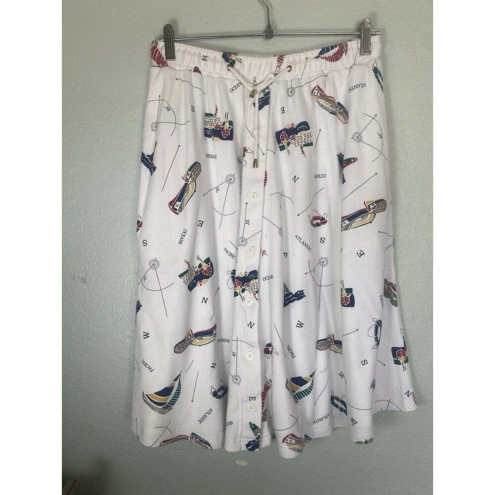 90s White Stag Nautical Midi Skirt Coquette Coastal Grandma Medium Novelty VTG